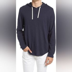Vince Cotton Hooded Long Sleeve Shirt Lightweight Hoodie Blue Size L